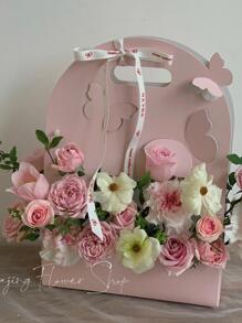1pc Paper Packaging Box, Creative Butterfly Decor Box With Window And Divider For Mother's Day - Pink - View 1