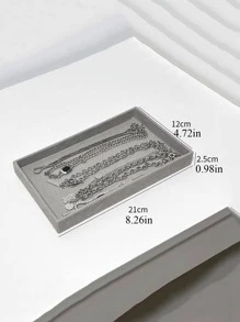 1pc Fabric Jewelry Tray, Minimalist Grey Rectangle Jewelry Storage Display Showcase Holder Box For Home - Grey - View 7