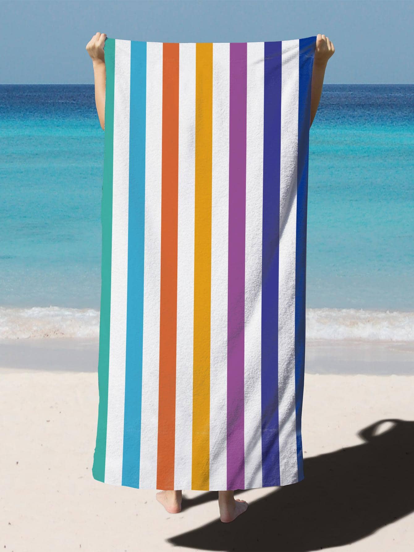 1pc Ultrathin Fiber Rectangle Shaped Colorful Stripe Beach Towel - Multicolor - View 1