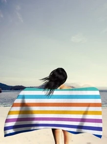 1pc Ultrathin Fiber Rectangle Shaped Colorful Stripe Beach Towel - Multicolor - View 2