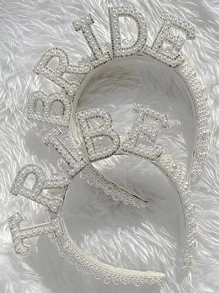 2pcs Women Faux Pearl & Rhinestone Decor Fashionable Headband For Party - White - View 2