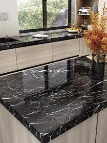 1pc PVC Kitchen Sticker, Modernist Marble Pattern Wall Renovation Sticker For Kitchen - Black - View 8