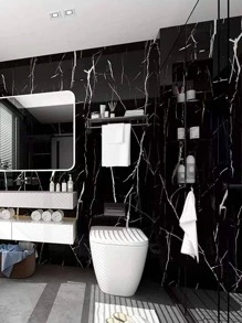 1pc PVC Kitchen Sticker, Modernist Marble Pattern Wall Renovation Sticker For Kitchen - Black - View 7