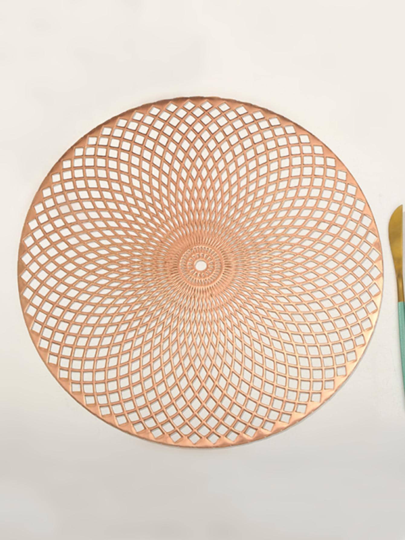 1PC PVC Placemat, Hiện Đại Rỗng Ra Bàn Tròn Cho Nhà Bếp - Hoa hồng vàng - Xem 1