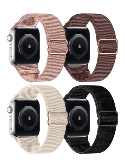 4pcs/Set Braided Stretchy Nylon Sport Solo Loop Compatible With Apple Watch Band, Fitbit Versa 2 1, Galaxy Watch, Fitbit Versa, 20MM 22MM 38mm 40mm 41mm 42mm 44mm 45mm 46mm 49mm For Women Men, Nylon Elastic Straps Wristbands Compatible With Apple Watch Series 10 9 8 7 6 SE 5 4 3 2 1 Ultra Ultra As A Gift For Students Returning To School