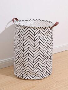 1pc Polyester Laundry Hamper, Modern Geometric Pattern Laundry Basket For Bathroom - Black and White - View 4