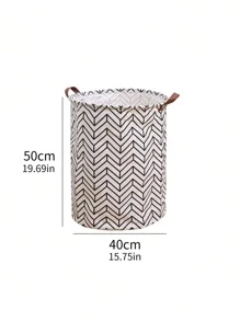 1pc Polyester Laundry Hamper, Modern Geometric Pattern Laundry Basket For Bathroom - Black and White - View 8