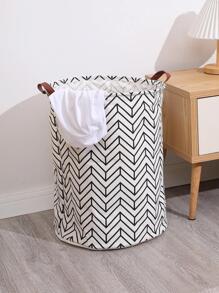 1pc Polyester Laundry Hamper, Modern Geometric Pattern Laundry Basket For Bathroom - Black and White - View 6