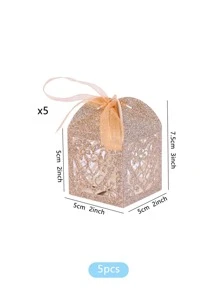 5入組金屬質感心和花卉圖案鏤空蝴蝶結裝飾禮品包裝創意紙禮物盒適合派對 - 金色 - 查看 3