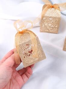 5入組金屬質感心和花卉圖案鏤空蝴蝶結裝飾禮品包裝創意紙禮物盒適合派對 - 金色 - 查看 2