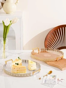 1入組手柄設計托盤現代圓形PMMA廚房餐桌食品托盤 - 咖啡棕 - 查看 8