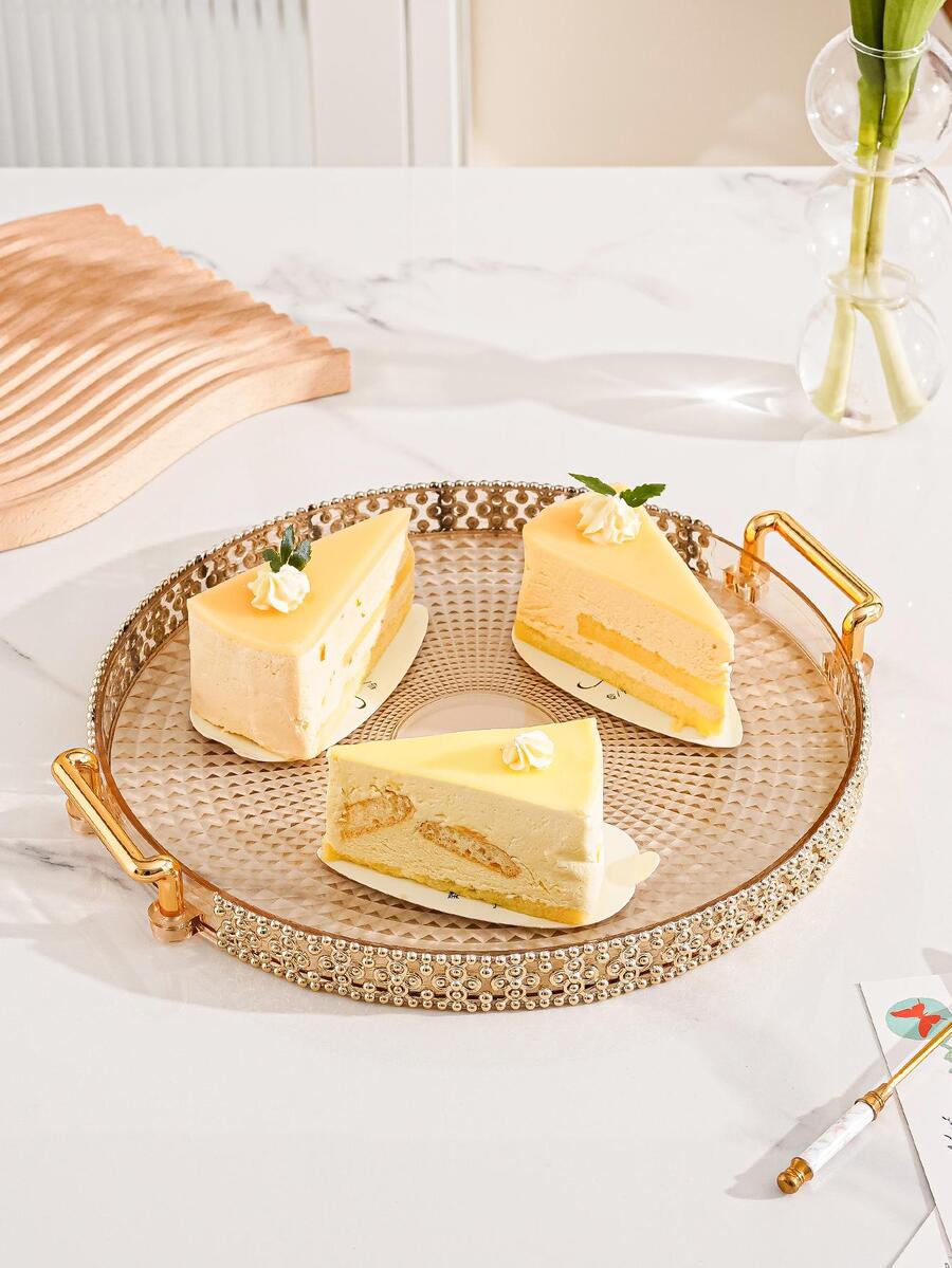 1入組手柄設計托盤現代圓形PMMA廚房餐桌食品托盤 - 咖啡棕 - 查看 1