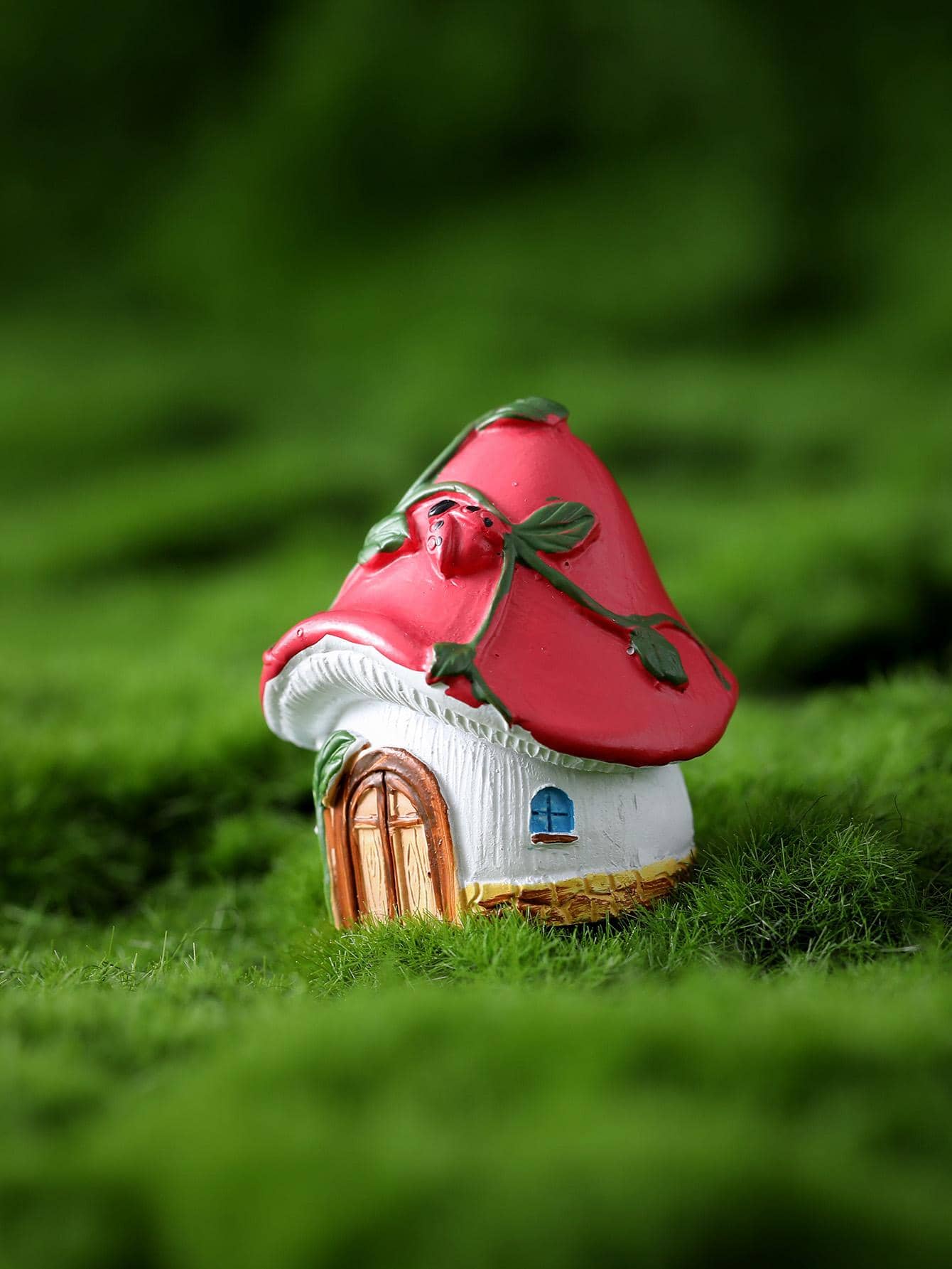 1入組樹脂園藝草坪裝飾品卡通可愛蘑菇屋設計戶外花園裝飾品