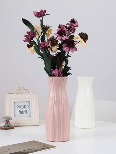 1pc Moderne Minimalist Wit Imitation Ceramic Plastic Vase Smooth Surface Cylindrical Home Vessel Anti Slip Base, Lightweight Durable Wedding Centerpiece, Office Desk, Kitchen, Bathroom, Bedroom, Easter Holiday ations Room Flower Glass view 8