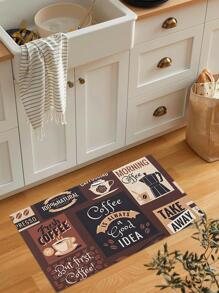 1 Thảm Nhà Bếp Chống Trơn Trượt Họa Tiết Cà Phê, Thảm Nhà Bếp Chống Trơn Trượt Bằng Polyester Hiện Đại Cho Nhà Bếp, Trang Trí Phòng - Nhiều màu - Xem 6