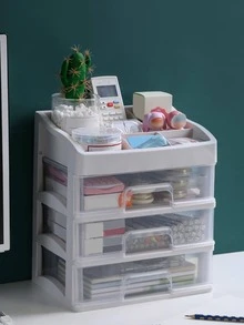1pc Solid Color Stationery Storage Box, Simple Multi-layer Desk Holder For Student, Office Stationery Storage - Clear - View 5