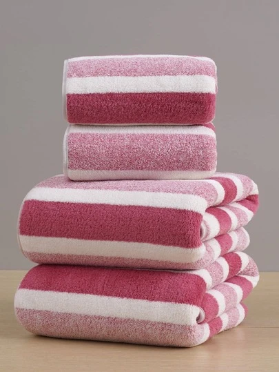 4/3/1pc Coral Fleece Super Soft Fiber, Non-Shedding, 1pc Bath Towel Or 1pc Face Towel, Soft Absorbent Striped Bathroom Towels, Suitable For Bathroom, Pool, Beach Shower Towels For Beauty Salon, Hotel Sports,Home Essentials, Towel, Skin Care Bath Towel Sheet