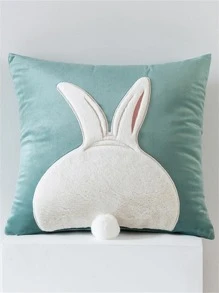 1 pieza Funda de cojín sin relleno conejo con bordado - Verde - Ver 1