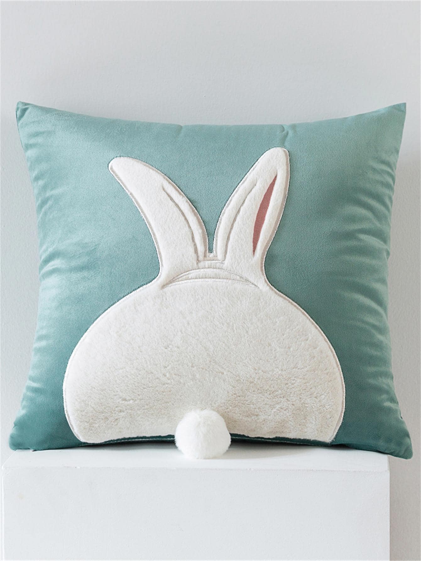 1 pieza Funda de cojín sin relleno conejo con bordado - Verde - Ver 1