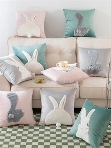 1 pieza Funda de cojín sin relleno conejo con bordado - Verde - Ver 4