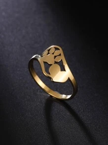 1入組女士不銹鋼動物爪子圖案心形迷人戒指適用於女孩派對禮物 - 金黃色 - 查看 1