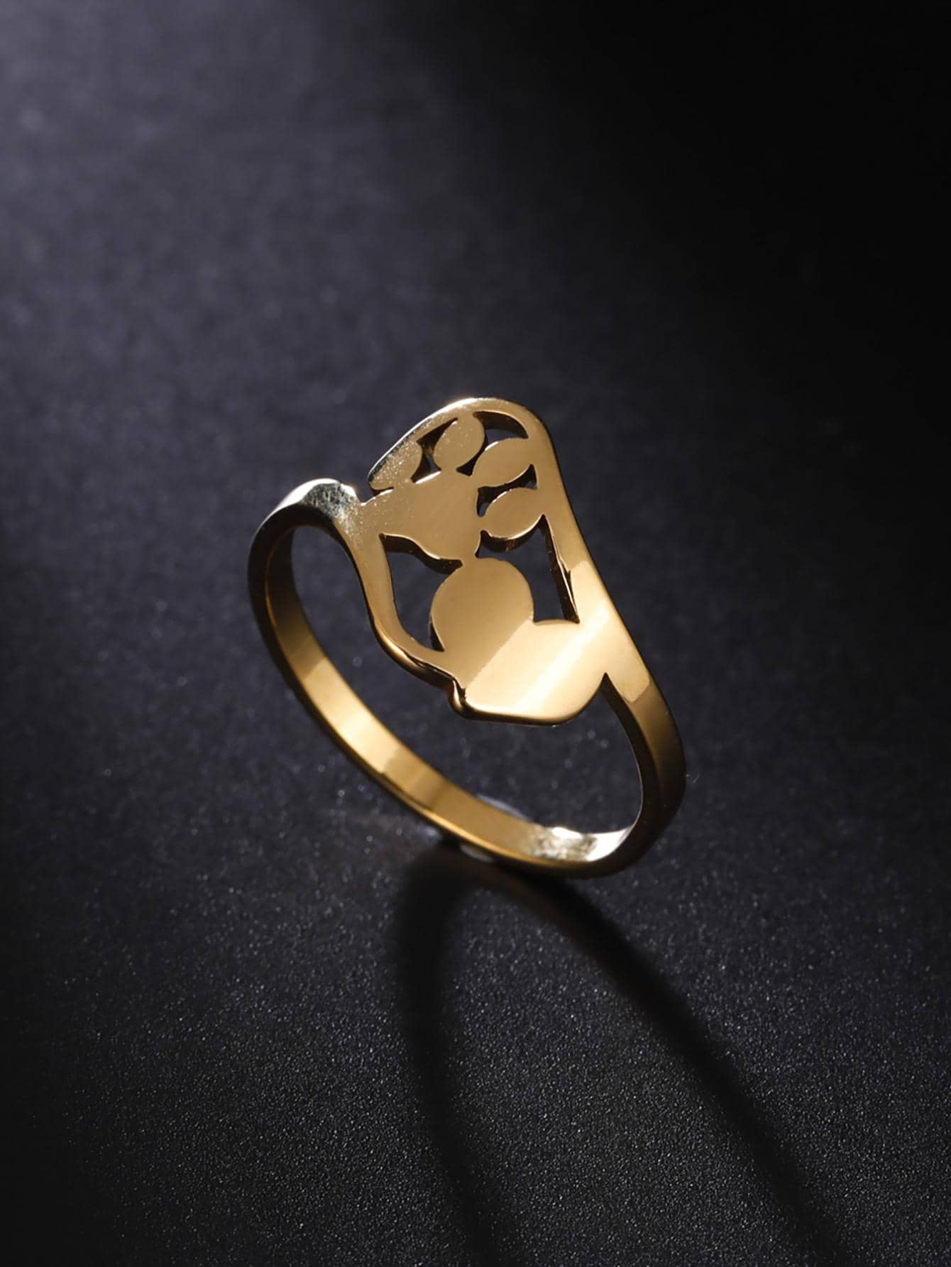 1入組女士不銹鋼動物爪子圖案心形迷人戒指適用於女孩派對禮物 - 金黃色 - 查看 1