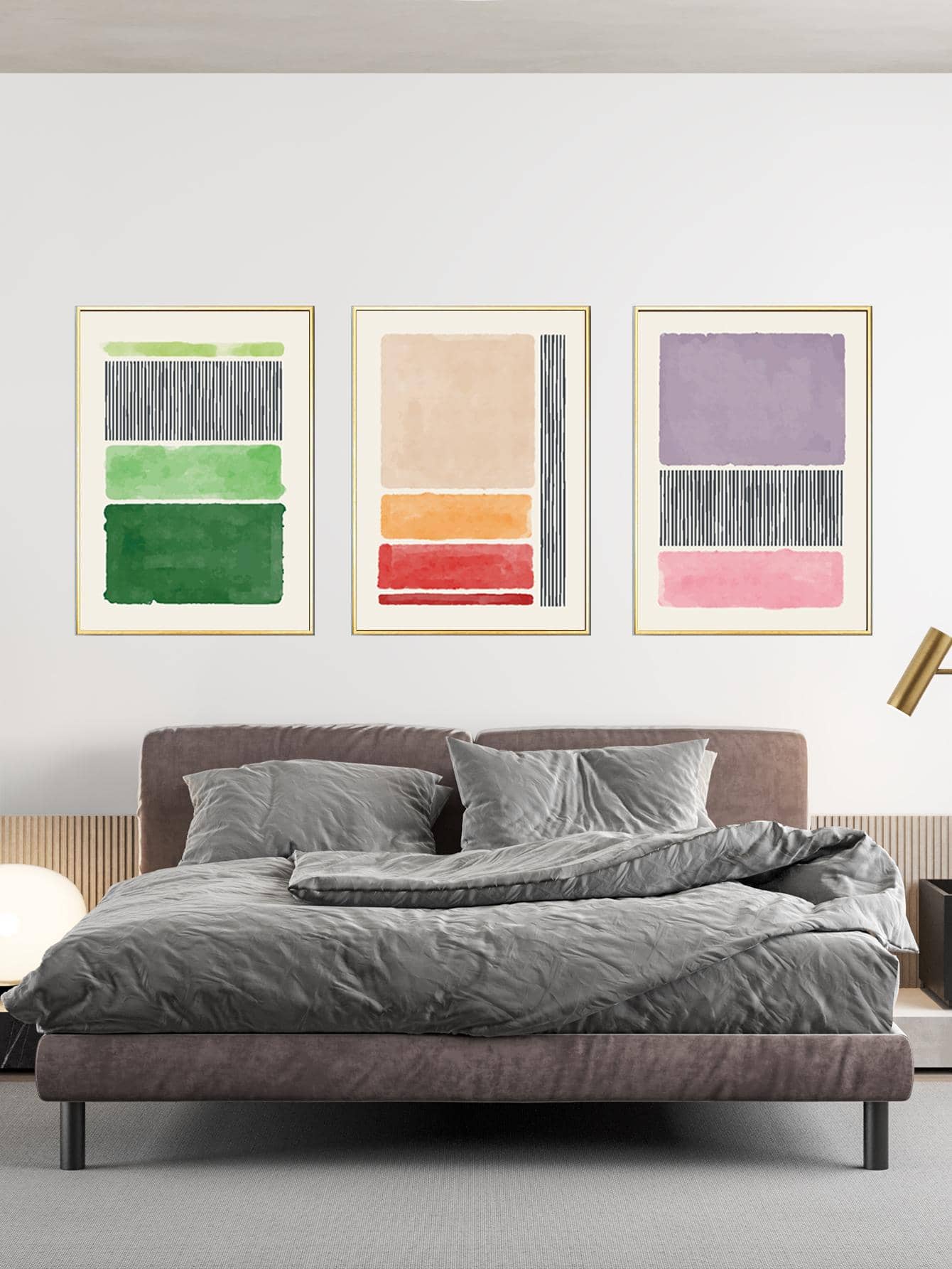3pcs Synthetic Fiber Unframed Painting, Modern Geometric Pattern Unframed Painting For Home - Multicolor - View 1