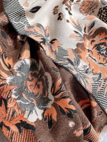 件女士人造羊絨提花格紋花朵印花圍巾披肩，加厚保暖，適合秋冬日常使用 - 彩色 - 查看 4