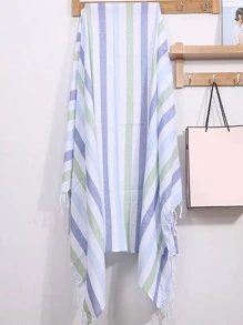 1 buc prosop de plajă cu model dungat, prosop de plajă cu decor modern din material textil cu ciucuri pentru călătorii în aer liber, articole esențiale pentru plajă, vacanță - Multicolor - Vizualizare 1