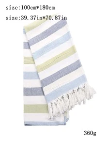 1 buc prosop de plajă cu model dungat, prosop de plajă cu decor modern din material textil cu ciucuri pentru călătorii în aer liber, articole esențiale pentru plajă, vacanță - Multicolor - Vizualizare 4