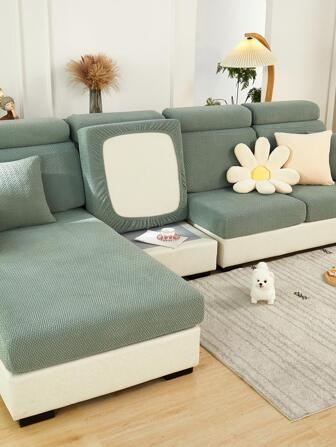 1pc Jacquard Plain Stretchy Sofa Seat Cushion Cover, Modern Polyester Sofa Cushion Cover For Home