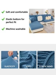 1pc Jacquard Plain Stretchy Sofa Seat Cushion Cover, Modern Polyester Sofa Cushion Cover For Home - Blue - View 4