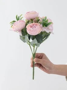 1入組人工牡丹花絲綢繡球花束婚禮裝飾DIY花環材料，新娘手持花，手腕花，胸花，頭花裝飾配件，婚車裝飾，門樑拱門裝飾，家居，餐廳，臥室，花瓶裝飾，生日派對裝飾材料，情人節和新年禮品 - 淺粉色 - 查看 4