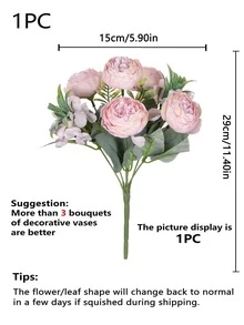 1入組人工牡丹花絲綢繡球花束婚禮裝飾DIY花環材料，新娘手持花，手腕花，胸花，頭花裝飾配件，婚車裝飾，門樑拱門裝飾，家居，餐廳，臥室，花瓶裝飾，生日派對裝飾材料，情人節和新年禮品 - 淺粉色 - 查看 6