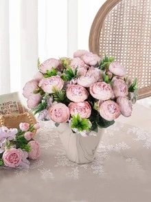 1入組人工牡丹花絲綢繡球花束婚禮裝飾DIY花環材料，新娘手持花，手腕花，胸花，頭花裝飾配件，婚車裝飾，門樑拱門裝飾，家居，餐廳，臥室，花瓶裝飾，生日派對裝飾材料，情人節和新年禮品 - 淺粉色 - 查看 2