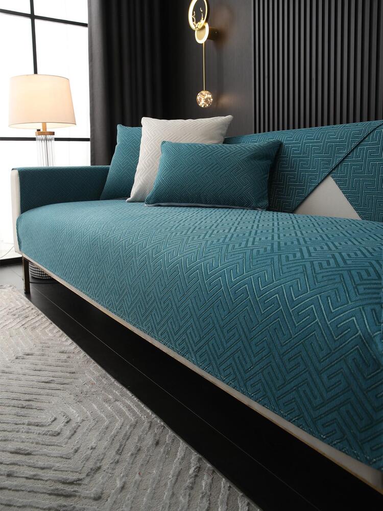 1pc Solid Color Chenille Dustproof Sofa Cushion - Blue - View 1