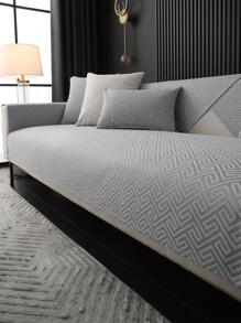 1pc Geometric Pattern Sofa Towel, Minimalist Polyester Sofa Cover Blanket For Home - Grey - View 1