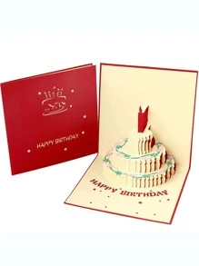 1 Giấy 3D Thiệp, Thiết Kế Bánh Sáng Tạo Thư Đồ Họa Bưu Thiếp Cho Sinh Nhật - Đỏ - Xem 1