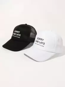 2入組女式標語圖案可調節運動卡車司機帽適合戶外 - 黑與白 - 查看 1