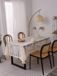 1 Khăn trải bàn ren trang trí, Khăn trải bàn polyester hiện đại cho gia đình - Màu be - Xem 4