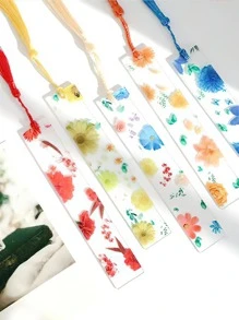 5pcs Flower Pattern Tassel Decor Bookmark, Creative Multi-purpose Book Marker Clip For Reading Book - Blue - View 4