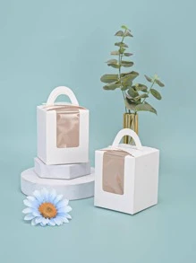 Hộp đựng bánh giấy 1 cái có cửa sổ, hộp đóng gói món tráng miệng hiện đại cho gia đình - trắng - Xem 2