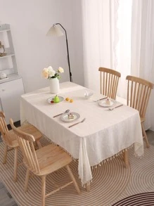 1入現代簡約純色竹節麻桌布,帶流蘇裝飾 - 米色 - 查看 10