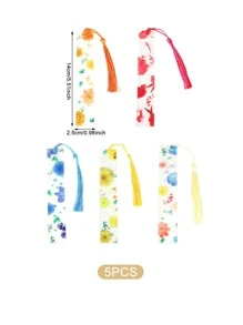 5pcs Flower Pattern Tassel Decor Bookmark, Creative Multi-purpose Book Marker Clip For Reading Book - Blue - View 6