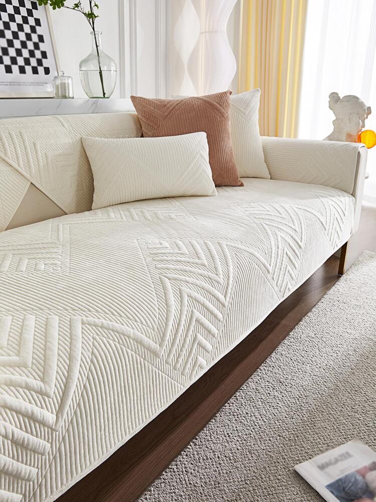 1pc Polyester Sofa Towel, Modern Geometric Design Anti-slip Sofa Cover Blanket For Sofa - Beige - View 1