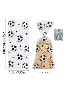 Zl633 100pcs Soccer Gift Bags Plastic Candy Cookie Bags For Gifts, Birthday, Soccer Themed Party Decoration - Multicolor - View 2