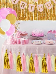 1套PE紙巾流蘇現代混合圖案家居裝飾紙流蘇派對 - 粉色 - 查看 6