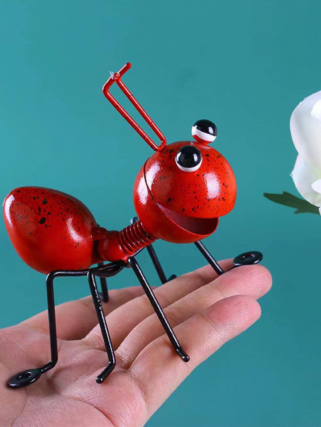1pc Iron Decoration Object, Cartoon Ant Design Decoration Craft For Home, Garden - Burgundy - View 1