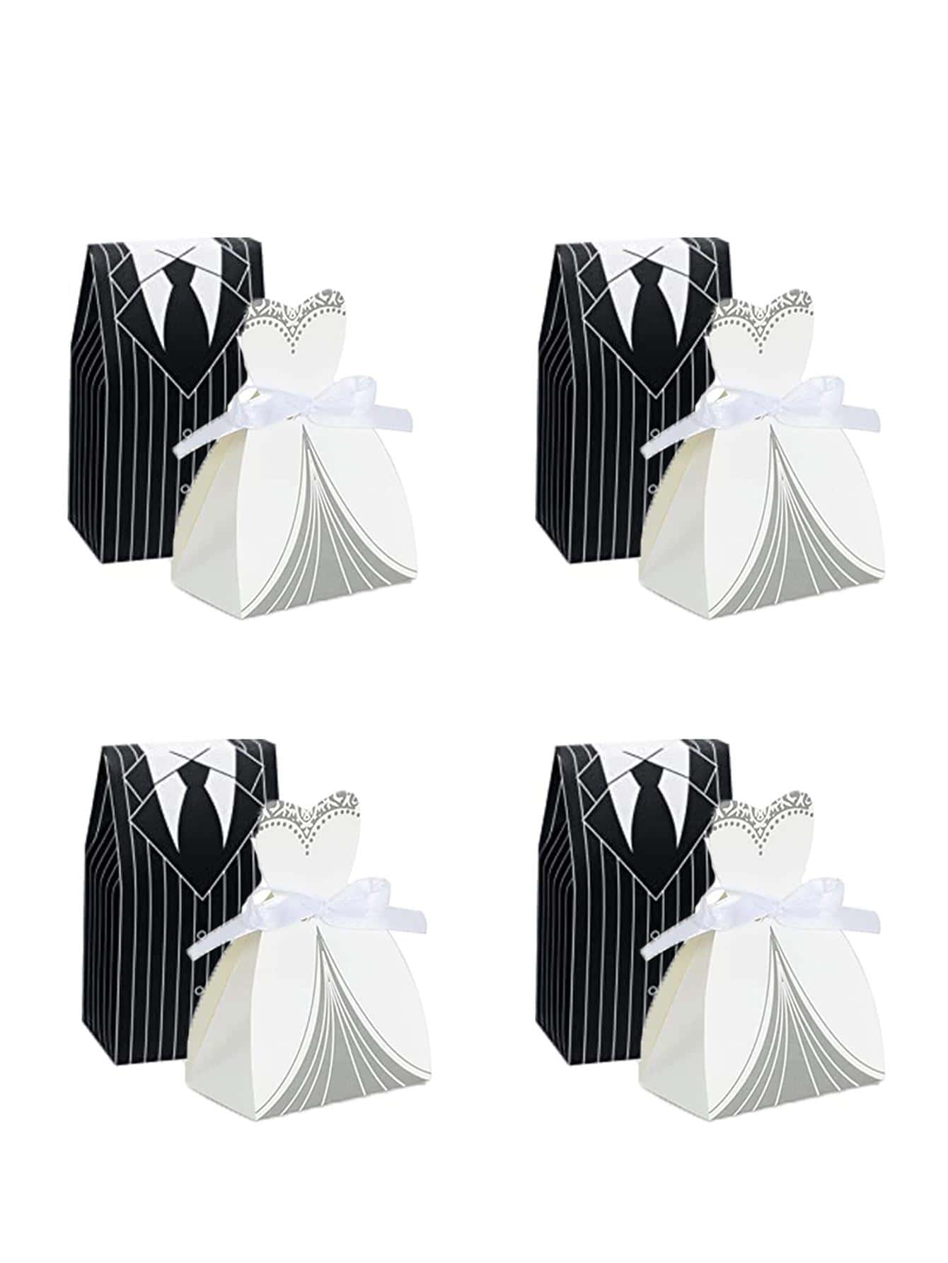 20入組/套紙禮品套裝和婚紗洋裝設計禮品包裝盒適合婚禮派對 - 黑與白 - 查看 1