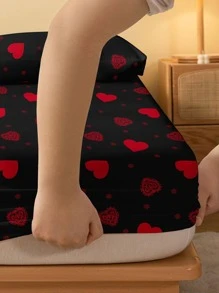 1入組心形圖案床笠現代主義面料透氣床笠家用